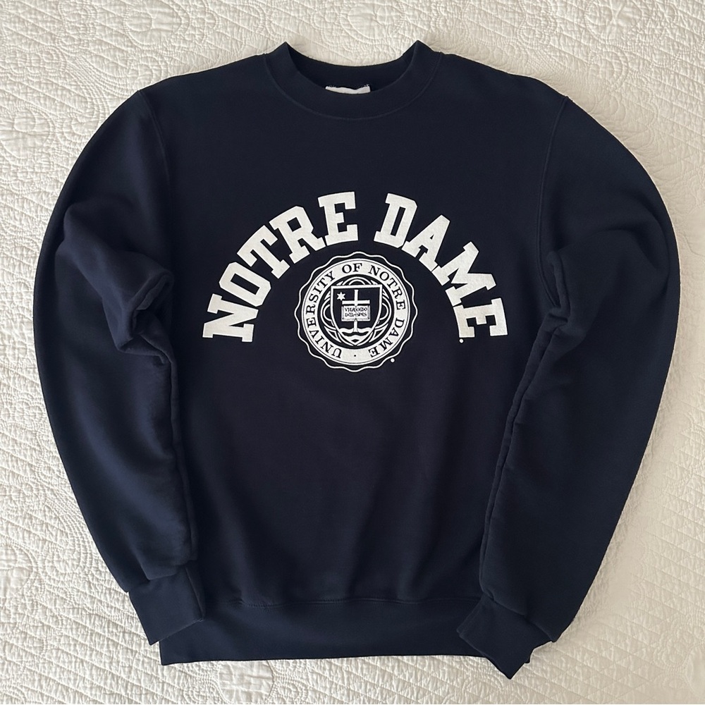 Champion University of Notre Dame Navy Blue Crewneck Sweatshirt Pullover Small
